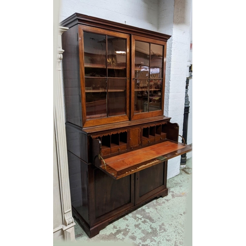 215 - SECRETAIRE BOOKCASE, 110cm W x 45cm D x 188cm H, George III mahogany with two glazed doors, adjustab... 