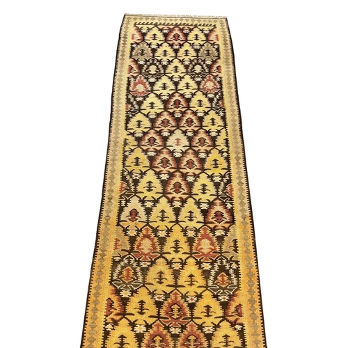 106 - ANTIQUE PERSIAN QAZVIN KILIM RUNNER, 520cm x 57cm.