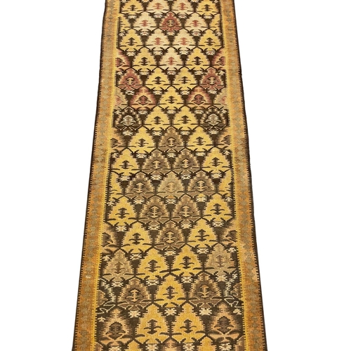 106 - ANTIQUE PERSIAN QAZVIN KILIM RUNNER, 520cm x 57cm.