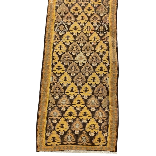 106 - ANTIQUE PERSIAN QAZVIN KILIM RUNNER, 520cm x 57cm.