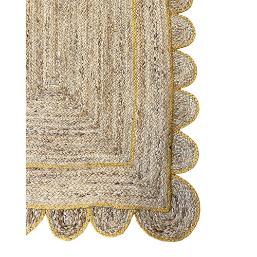 111 - SCALLOPED EDGE JUTE RUNNER, 300cm x 91cm.