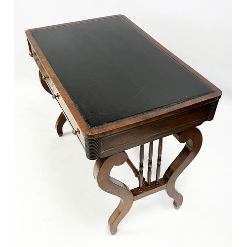 132 - WRITING TABLE, Regency mahogany and brass inlaid, circa 1820, with two frieze drawers and leather to... 