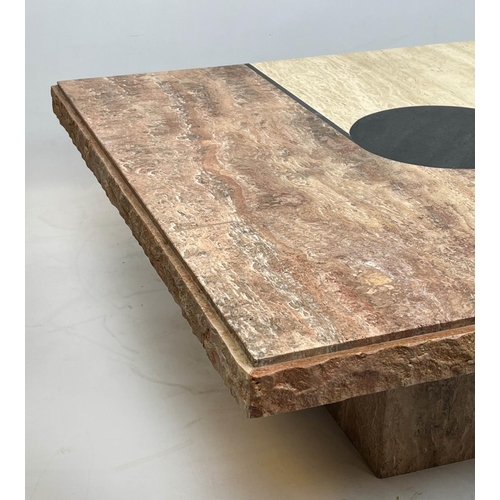 133 - LOW TABLE, modernist design, tri-colour marble top on square plinth base, 43cm H x 101cm x 101cm.