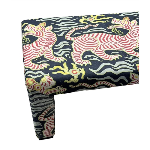 134 - HALL BENCH, upholstered in Clarence House Tibet Tiger print fabric, 232cm x 50cm H x 49cm.