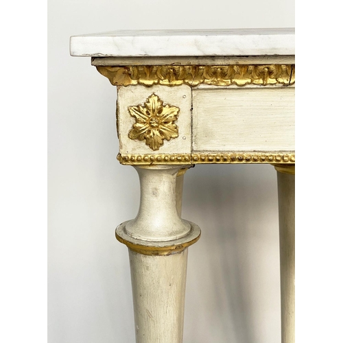 137 - CONSOLE TABLE, early 19th century Italian cream painted and parcel gilt, veined white marble top wit... 