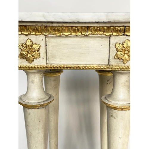 137 - CONSOLE TABLE, early 19th century Italian cream painted and parcel gilt, veined white marble top wit... 