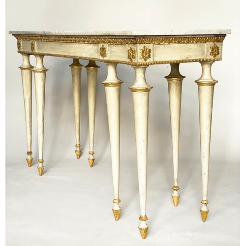 137 - CONSOLE TABLE, early 19th century Italian cream painted and parcel gilt, veined white marble top wit... 