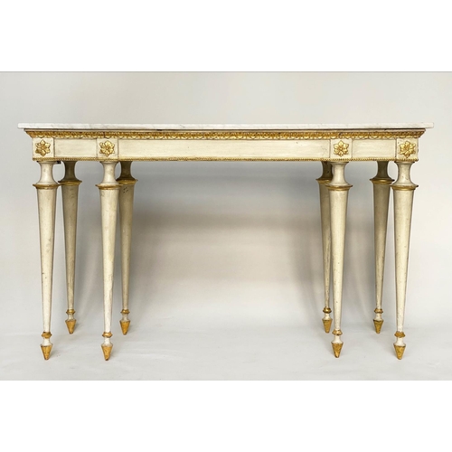 137 - CONSOLE TABLE, early 19th century Italian cream painted and parcel gilt, veined white marble top wit... 