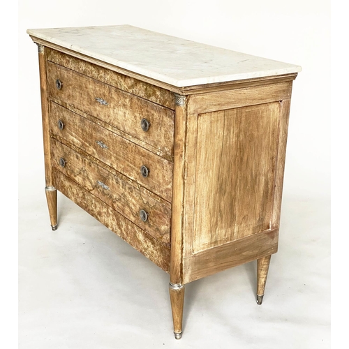 151 - COMMODE, French Empire walnut and silvered metal mounted with three drawers and capped columns, 112c... 