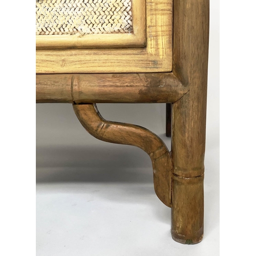 157 - CHEST, faux bamboo framed and woven cane panelled with six short drawers, 120cm W x 51cm D x 91cm H.