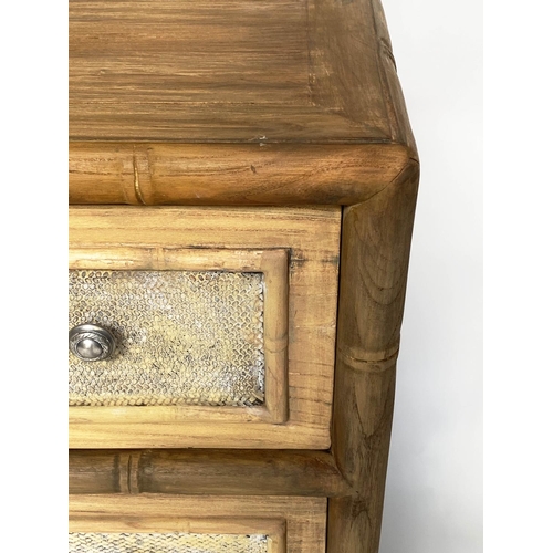 157 - CHEST, faux bamboo framed and woven cane panelled with six short drawers, 120cm W x 51cm D x 91cm H.