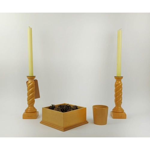 355 - LINLEY COLLECTION BY DAVID LINLEY, including two candle sticks, candle cup and box, 25cm at tallest.