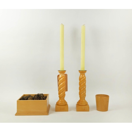 355 - LINLEY COLLECTION BY DAVID LINLEY, including two candle sticks, candle cup and box, 25cm at tallest.