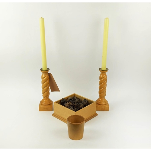 355 - LINLEY COLLECTION BY DAVID LINLEY, including two candle sticks, candle cup and box, 25cm at tallest.