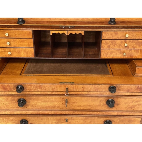 141 - CYLINDER BUREAU, 19th century satinwood and tulipwood crossbanded with fitted interior, pull out wri... 