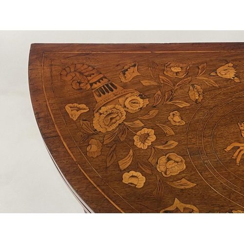 145 - DUTCH CARD TABLE, early 19th century mahogany and satinwood marquetry demi lune foldover baize lined... 