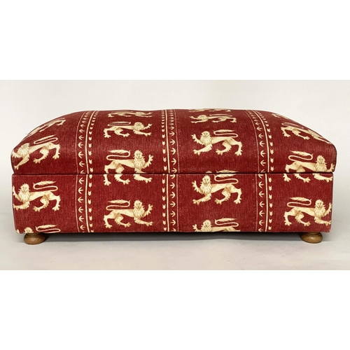 178 - OTTOMAN, lion printed chenille upholstered with rising lid and bun supports, 50cm H x 124cm x 55cm.