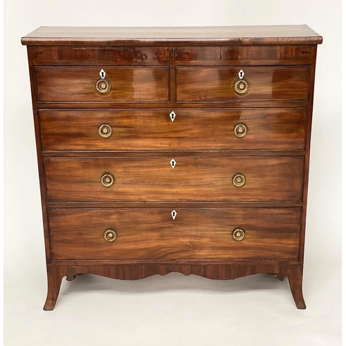 180 - SCOTTISH HALL CHEST, early 19th century figured mahogany of adapted shallow proportions with two sho... 