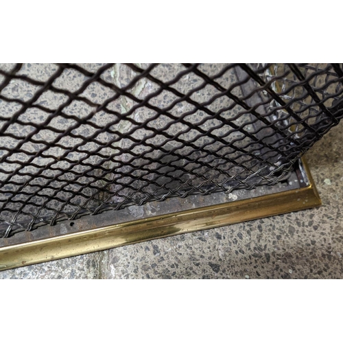 254 - FIRE GUARD, Victorian brass frame, twisted columns and rails, iron mesh grill, ball finials to top, ... 