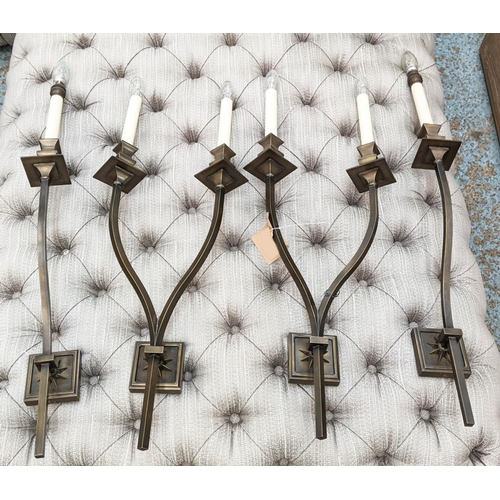 353 - HECTOR FINCH STARBACK WALL LIGHTS, including two large single arm, and two large double arm, 78cm H ... 