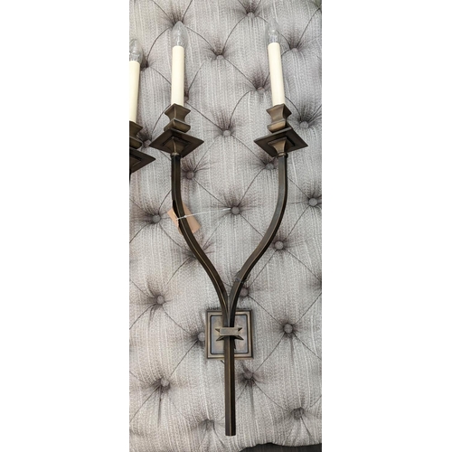 353 - HECTOR FINCH STARBACK WALL LIGHTS, including two large single arm, and two large double arm, 78cm H ... 