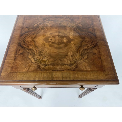 149 - LAMP TABLES, a pair, George III design burr walnut and crossbanded each with drawer and reeded suppo... 