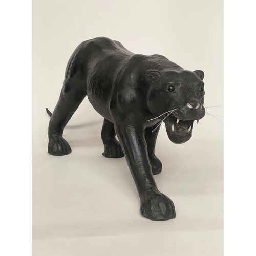 153 - LEATHER BLACK PANTHER, in the manner of Liberty London, 142cm W x 60cm H.