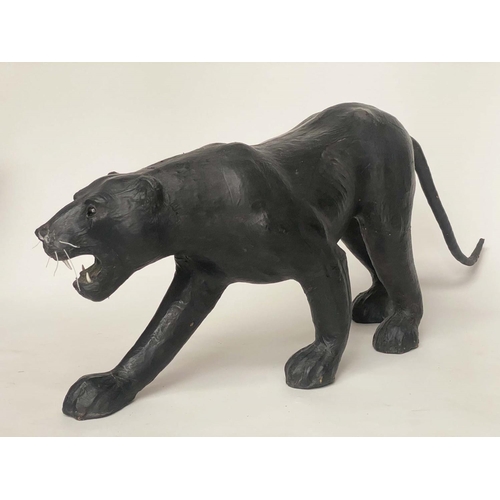 153 - LEATHER BLACK PANTHER, in the manner of Liberty London, 142cm W x 60cm H.