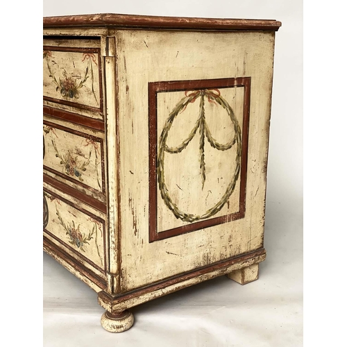 136 - VENETIAN COMMODE, 19th century painted Neo Classical with floral swags and columns with three long d... 