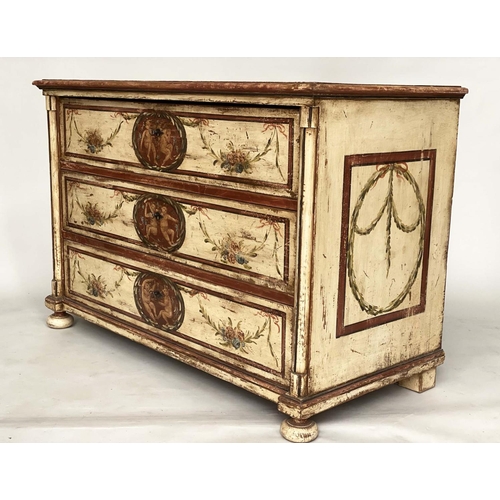 136 - VENETIAN COMMODE, 19th century painted Neo Classical with floral swags and columns with three long d... 