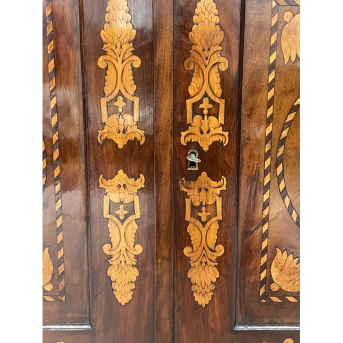 143 - DUTCH SIDE CABINET, late 18th century mahogany and satinwood marquetry with marble top, pair of pane... 