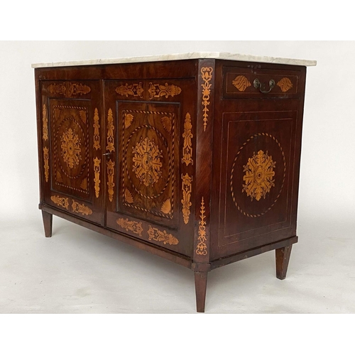 143 - DUTCH SIDE CABINET, late 18th century mahogany and satinwood marquetry with marble top, pair of pane... 