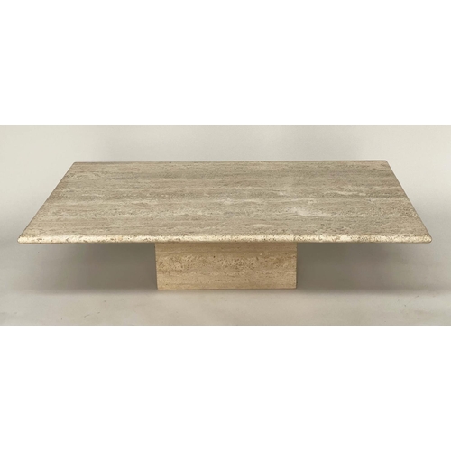 146 - LOW TABLE, 1970's Italian travertine marble rectangular with pedestal plinth base, 127cm x 70cm x 42... 