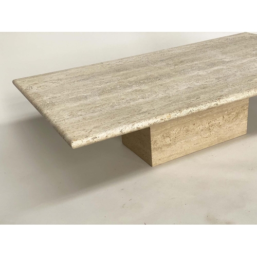 146 - LOW TABLE, 1970's Italian travertine marble rectangular with pedestal plinth base, 127cm x 70cm x 42... 