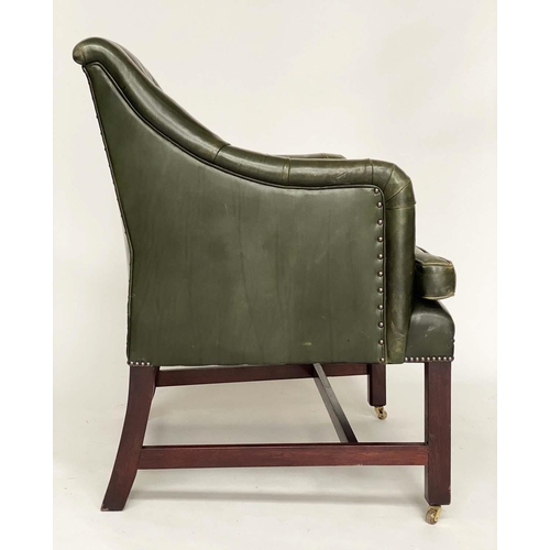 160 - GEORGE SMITH LIBRARY ARMCHAIR, George III design soft green leather with deep buttoned upholstered b... 