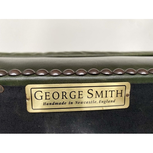 160 - GEORGE SMITH LIBRARY ARMCHAIR, George III design soft green leather with deep buttoned upholstered b... 