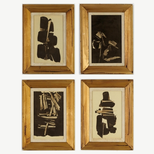 96 - PIERRE SOULAGES, four abstract off set lithographs, distressed frames, 22cm x 13.5 cm. (4) (Subject ... 