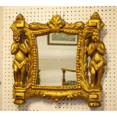 248 - WALL MIRROR, 46cm H x 47cm, 18th century Italian giltwood with cherub frame and later plate.