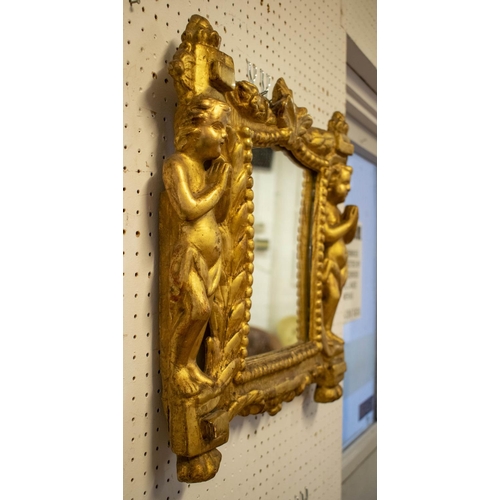 248 - WALL MIRROR, 46cm H x 47cm, 18th century Italian giltwood with cherub frame and later plate.