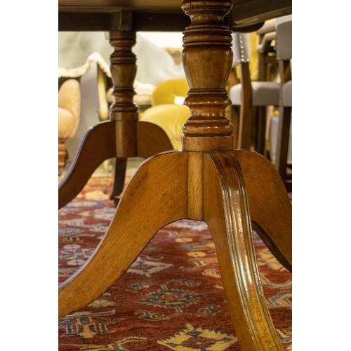 262 - DINING TABLE, Regency mahogany, with extra leaf, brass clips, caps and castors, 73cm H x 114cm W x 1... 