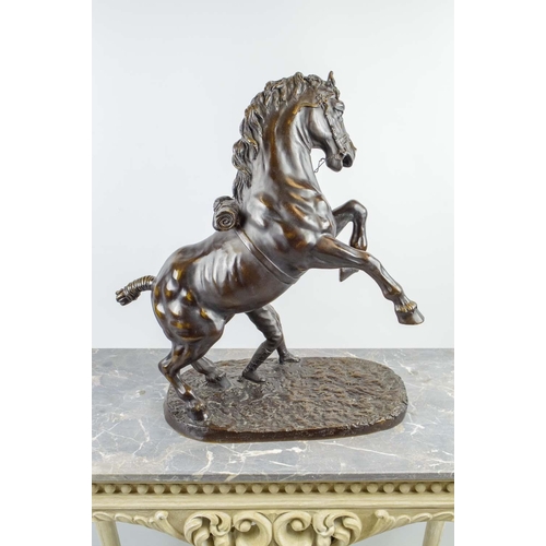 13 - SIR JOSEPH EDGAR BOEHM (1834-1890) BRONZE 'STALLION WITH GROOM', 55cm H x 41cm L x 23cm W.