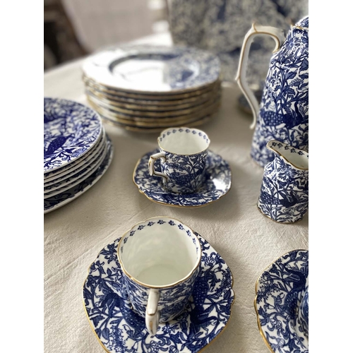 144 - SUPPER SERVICE, English Fine Bone China, Royal Crown Derby, peacock pattern blue and white, six plac... 