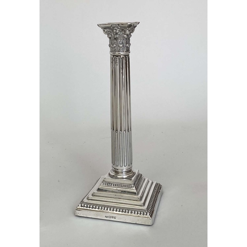 176 - SILVER CANDLESTICKS, a pair, Corinthian column, fluted and stop reeded by Barker Bros Chester 1924, ... 