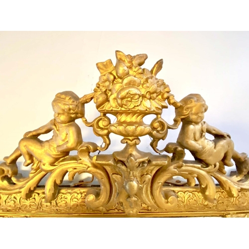 264 - WALL MIRROR, 135cm H x 85cm W, late 19th century French giltwood and gesso with cherub and urn crest... 