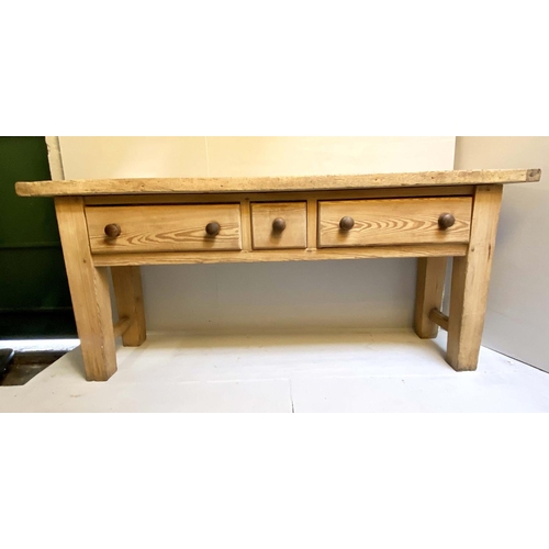 266 - PANTRY SERVING TABLE, 80cm H x 185cm W x 45cm D, Victorian sycamore and pine with three drawers.