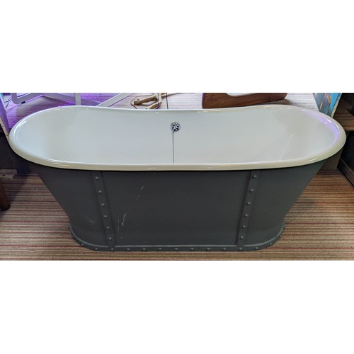 591 - BATH TUB, cast metal, industrial style design detail, grey painted exterior, 172cm x 68cm x 68cm.