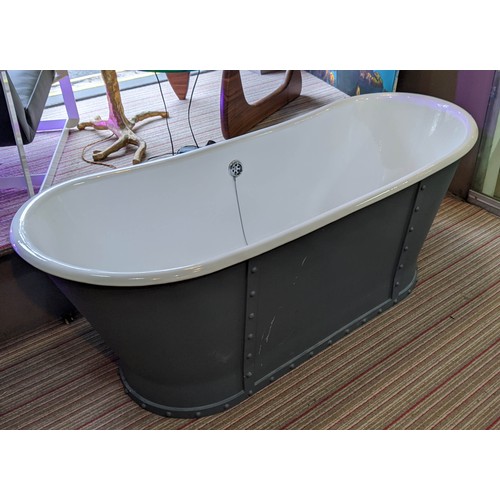 591 - BATH TUB, cast metal, industrial style design detail, grey painted exterior, 172cm x 68cm x 68cm.