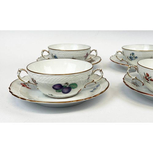 11 - RICHARD GINORI SERVICE, Italy, set of six porcelain twin-handled bowls and six saucers, hand painted... 