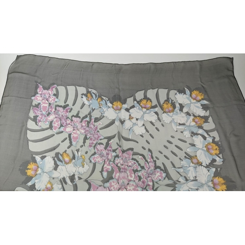 16 - VINTAGE HERMÈS 'DESSIN D'ORCHIDEES' SILK SCARF, voile material, 105cm x 105cm, with box.