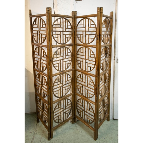 181 - SCREEN, antique Chinese bamboo of four panels, each leaf 184cm H x 43cm.